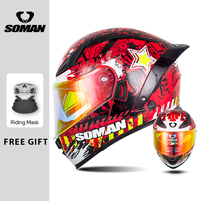 SOMAN Modular Helmet Flip Full - đánh giá và giá Dual Visor Motorcycle Racing Helmet